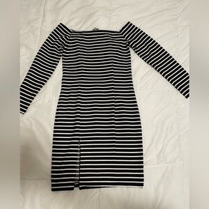 Black and White Striped Off-Shoulder Dress